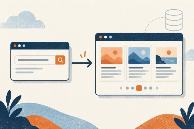 A simple API request flowing to an article response with pagination controls