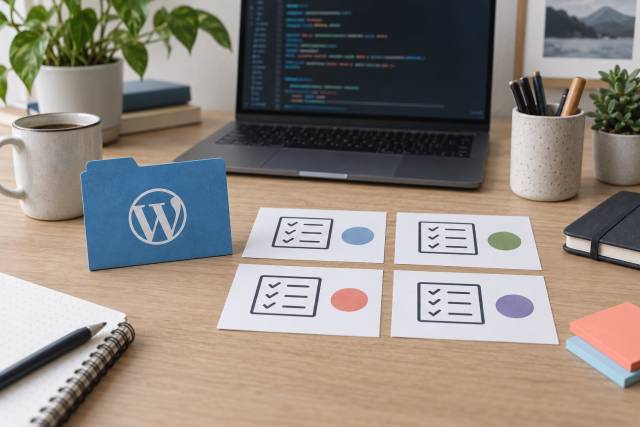 A WordPress plugin workspace with four test cards representing a PHP compatibility matrix