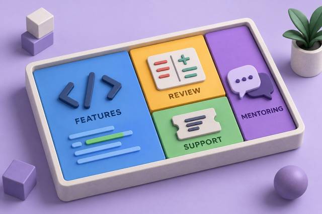 A finite sprint capacity tray divided among features, code review, support, and mentoring