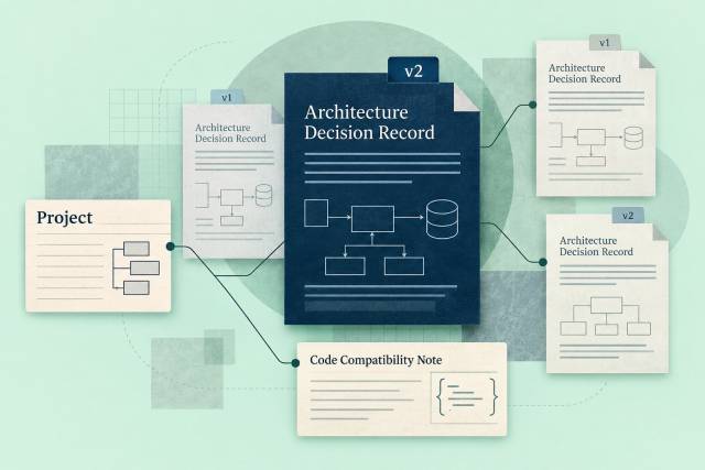 A project index connecting versioned architecture decisions with a code compatibility note
