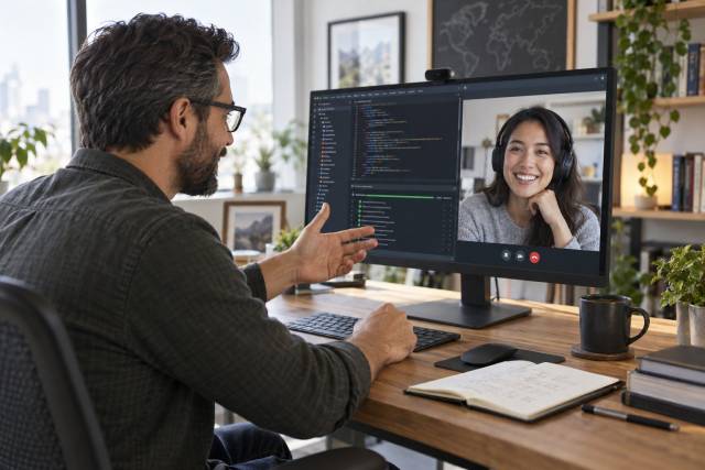 A senior software developer helping a new remote teammate understand a repository
